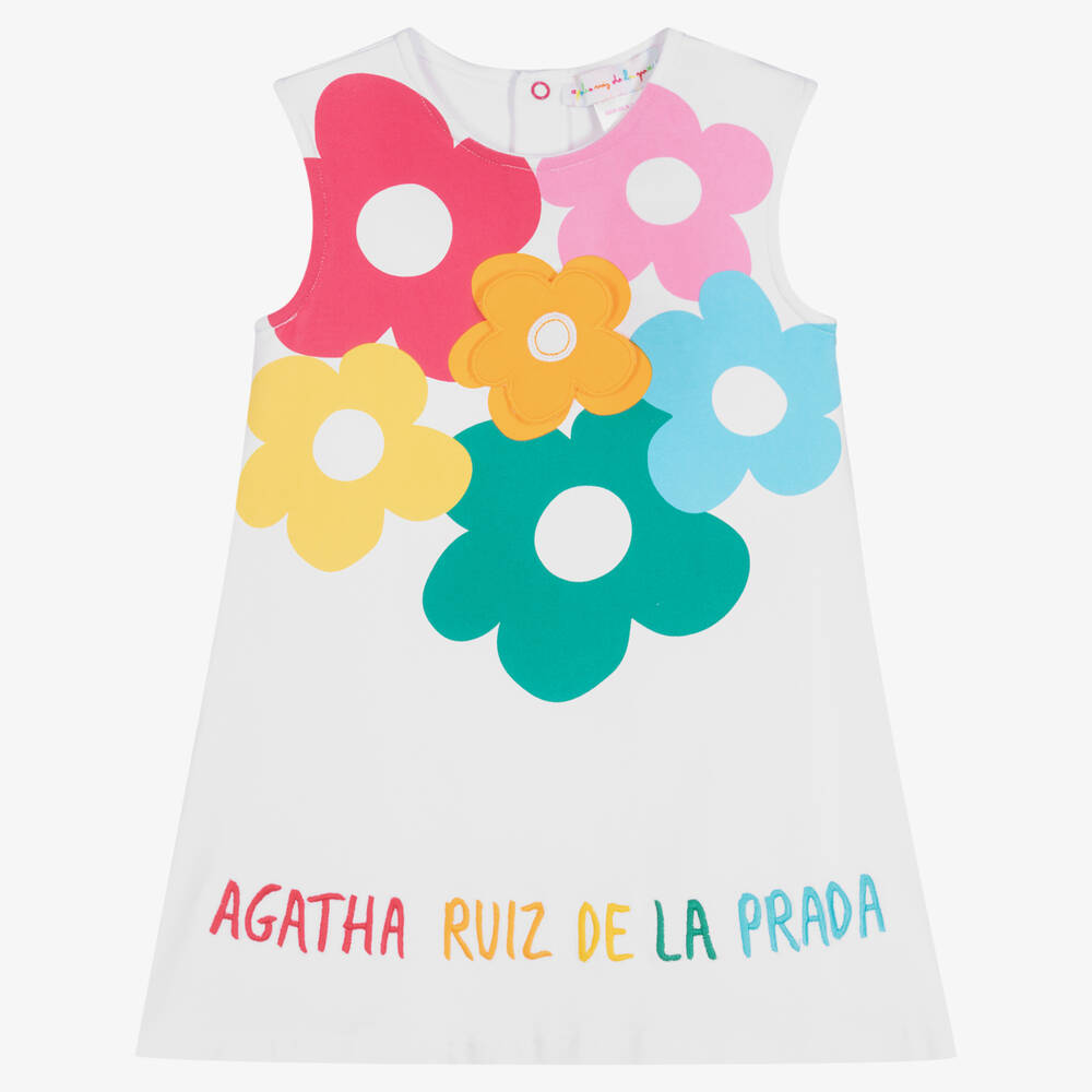 Agatha Ruiz de la Prada - Girls White Retro Floral Dress  | Childrensalon