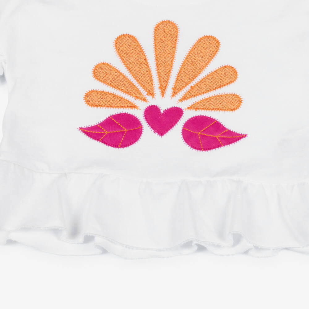 Agatha Ruiz de la Prada-Girls White Ruffled Cotton T-Shirt | Childrensalon Outlet
