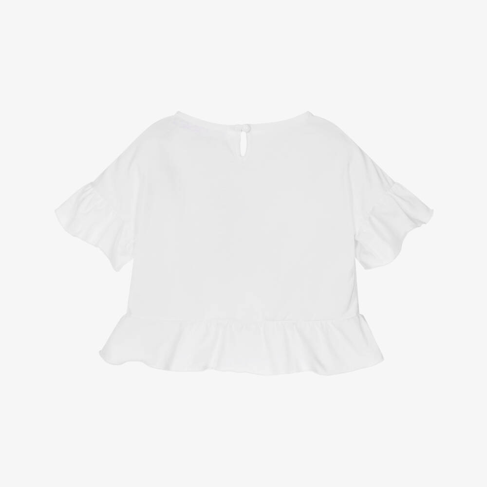 Agatha Ruiz de la Prada-Girls White Ruffled Cotton T-Shirt | Childrensalon Outlet