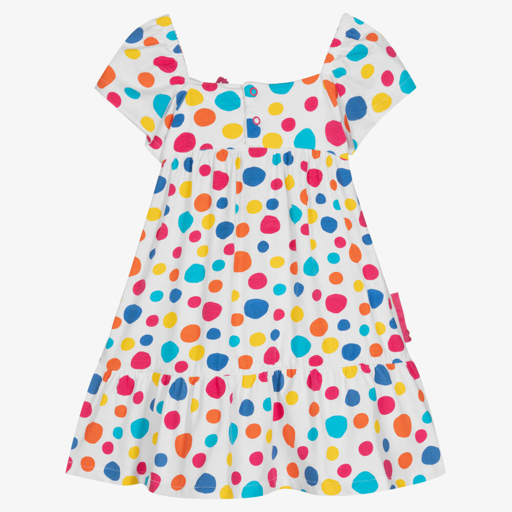Agatha Ruiz de la Prada-Белое платье из хлопкового джерси в разноцветный горох | Childrensalon Outlet