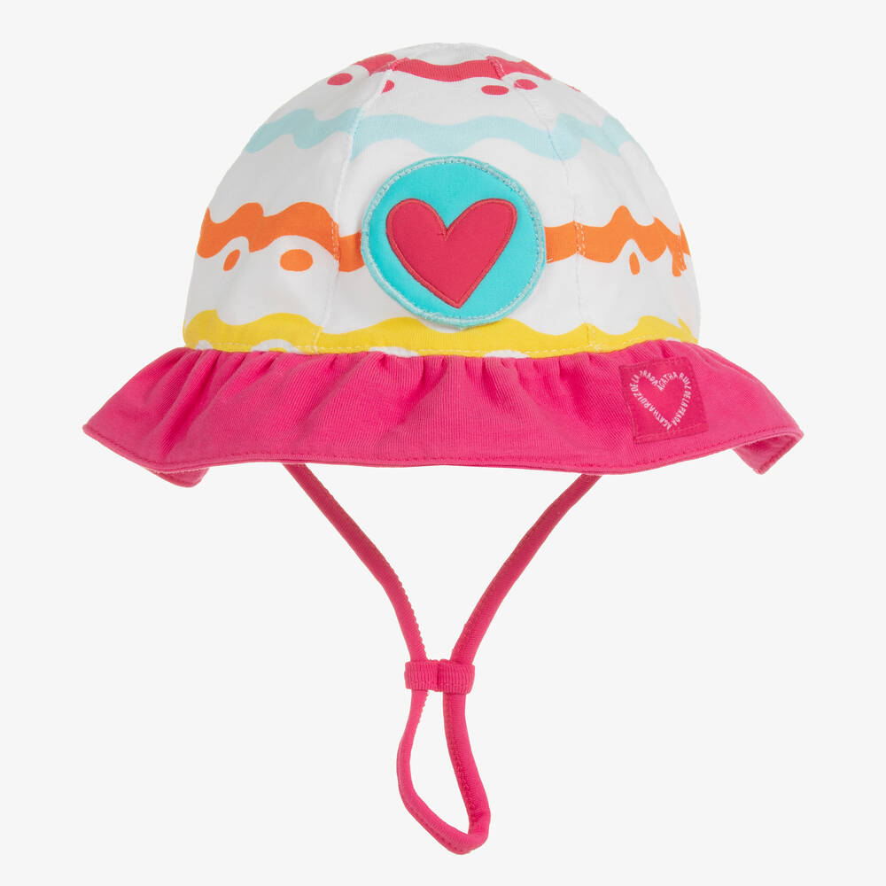 Agatha Ruiz de la Prada - Girls White Squiggle Print Cotton Sun Hat | Childrensalon