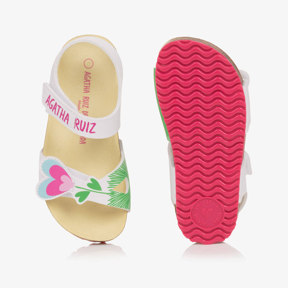 Agatha Ruiz de la Prada-Girls White Velcro Flower Sandals | Childrensalon Outlet
