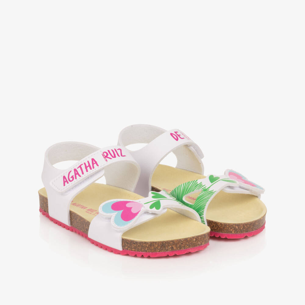 Agatha Ruiz de la Prada-Girls White Velcro Flower Sandals | Childrensalon Outlet