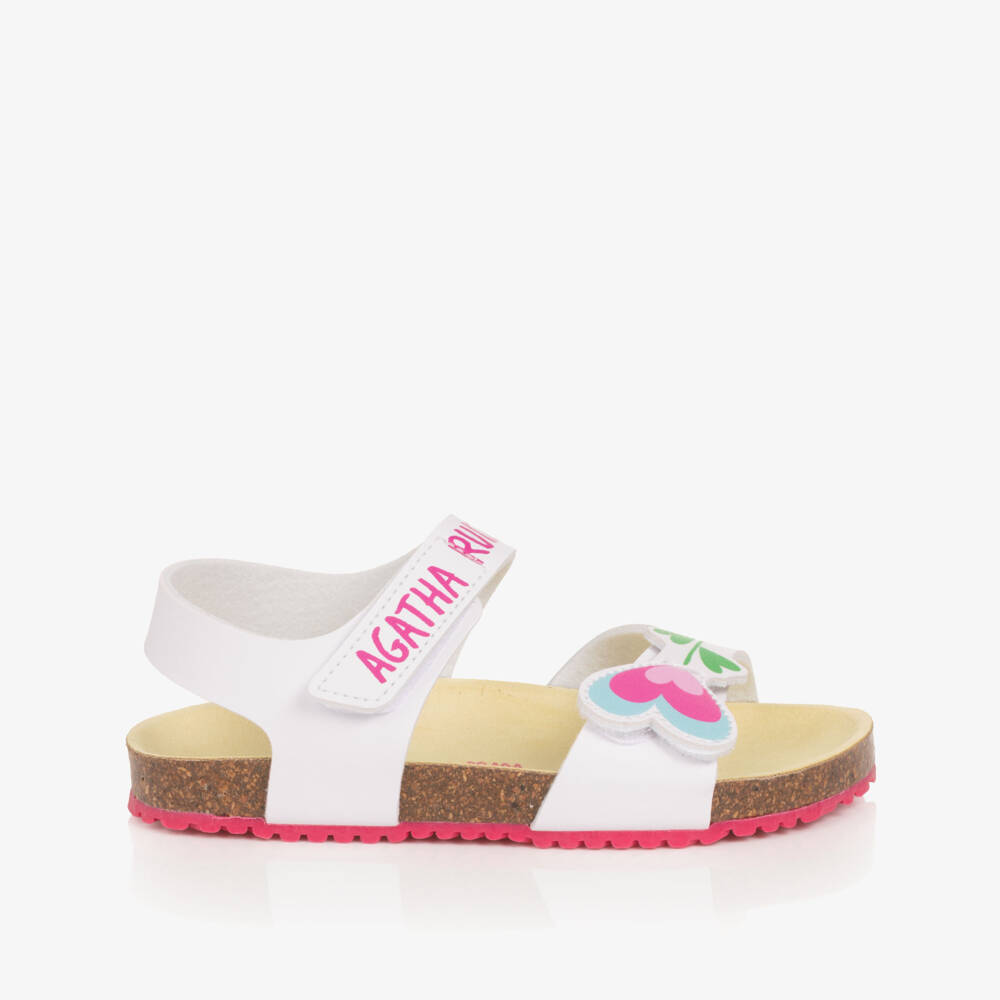 Agatha Ruiz de la Prada-Girls White Velcro Flower Sandals | Childrensalon Outlet