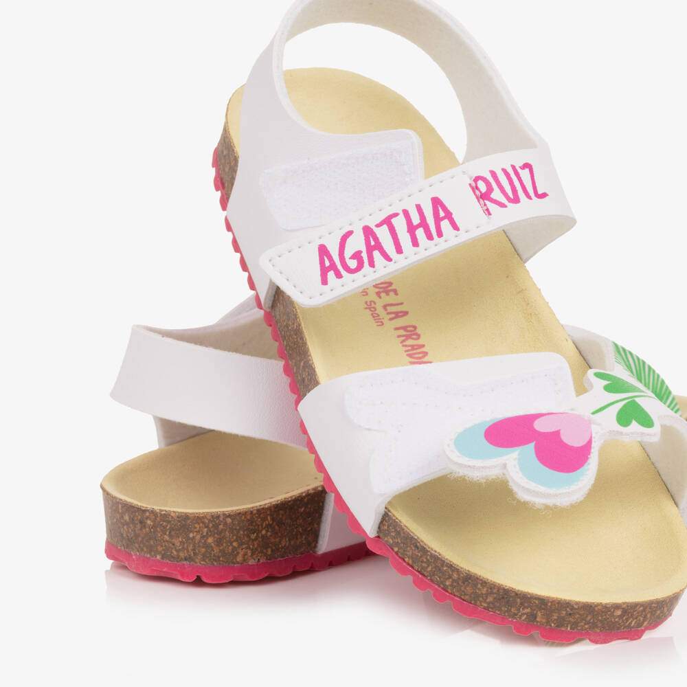 Agatha Ruiz de la Prada-Girls White Velcro Flower Sandals | Childrensalon Outlet