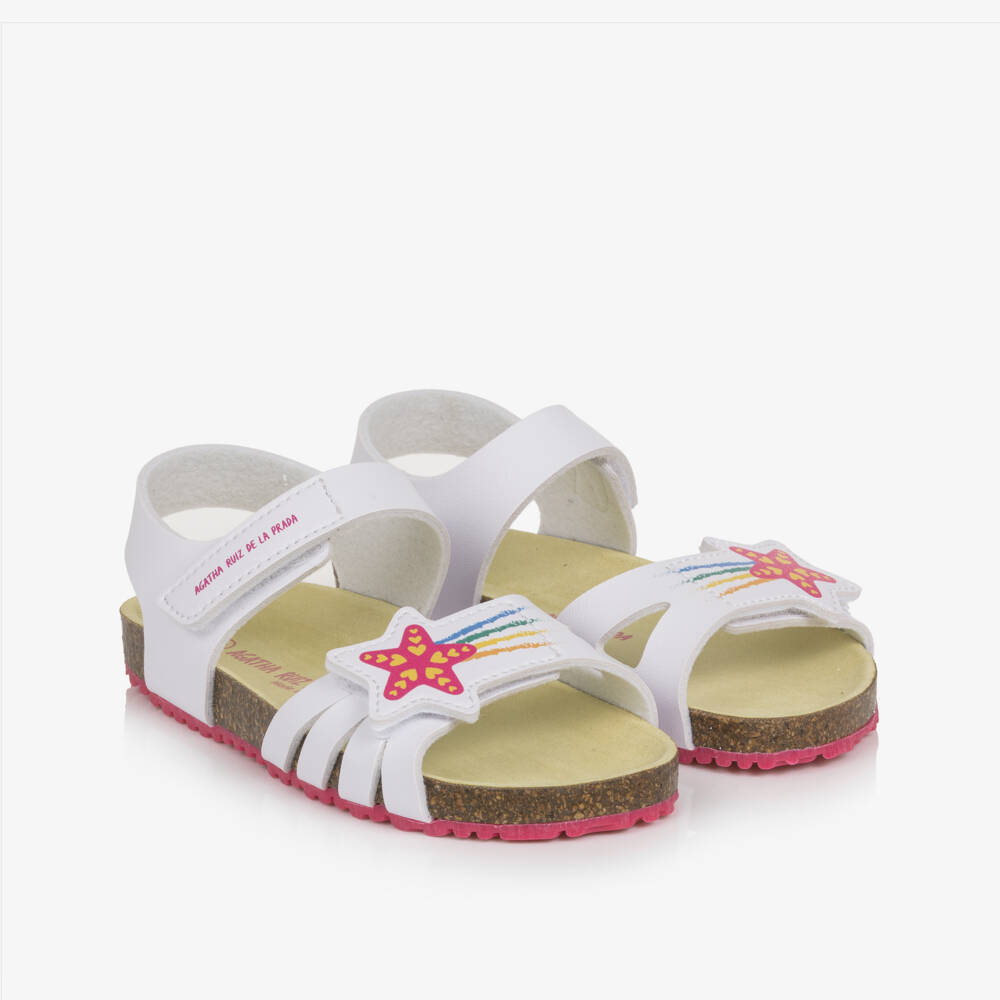 Agatha Ruiz de la Prada-Girls White Velcro Sandals with Shooting Star Motif | Childrensalon Outlet