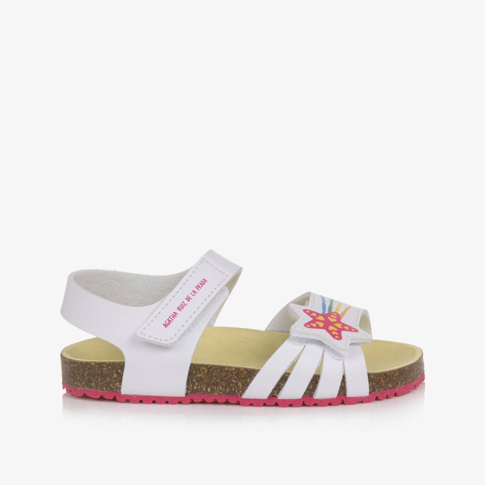 Agatha Ruiz de la Prada-Girls White Velcro Sandals with Shooting Star Motif | Childrensalon Outlet