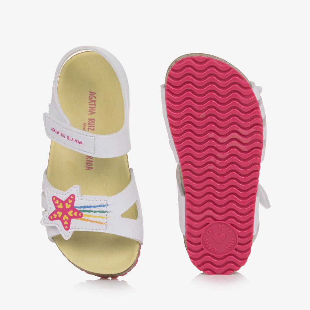 Agatha Ruiz de la Prada-Girls White Velcro Sandals with Shooting Star Motif | Childrensalon Outlet