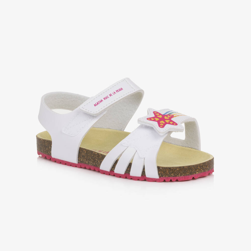 Agatha Ruiz de la Prada-Girls White Velcro Sandals with Shooting Star Motif | Childrensalon Outlet
