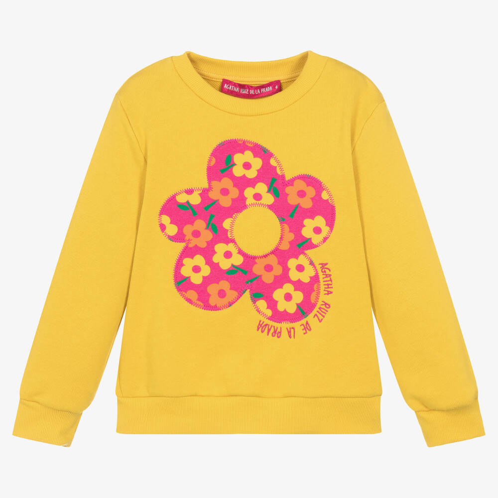 Agatha Ruiz de la Prada - Gelbes Baumwoll-Sweatshirt mit Blumenmotiv für Mädchen | Childrensalon