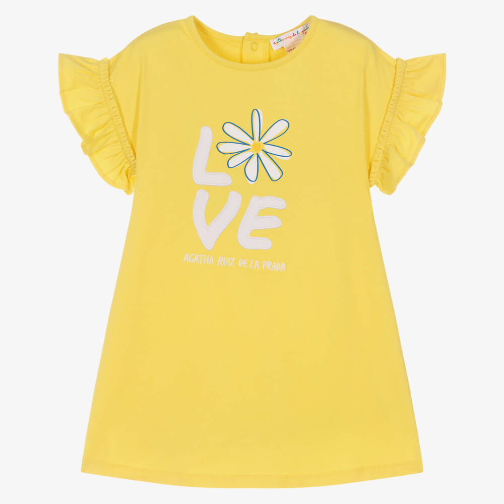 Agatha Ruiz de la Prada-Girls Yellow Cotton Jersey Love Daisy Dress | Childrensalon Outlet