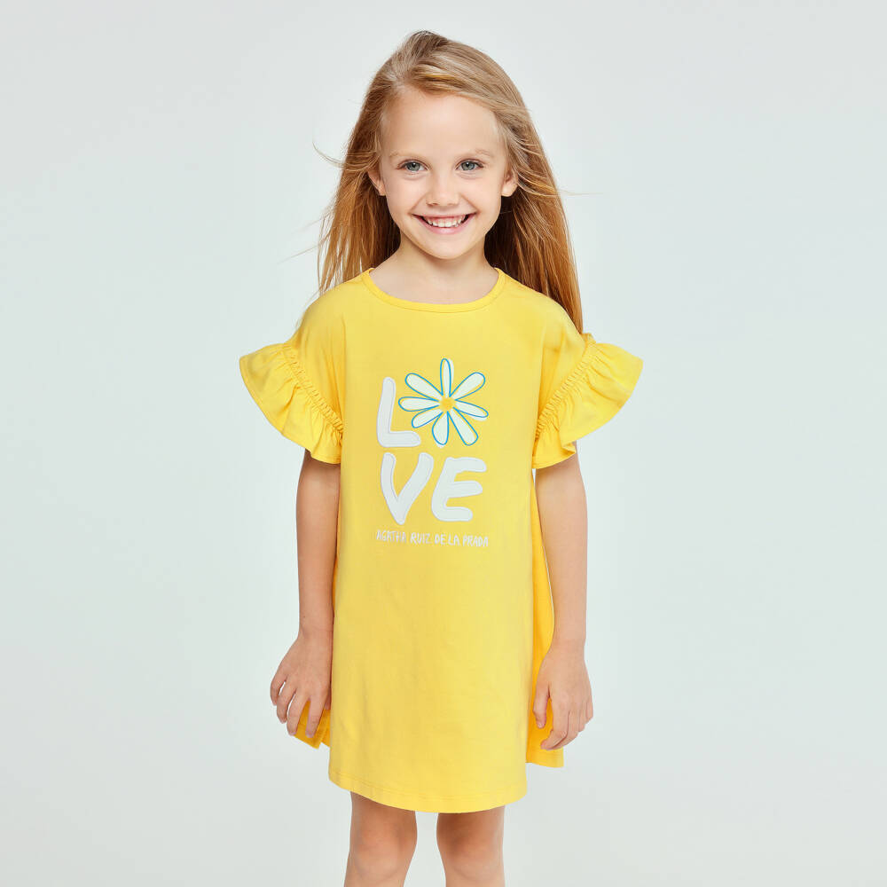 Agatha Ruiz de la Prada-Girls Yellow Cotton Jersey Love Daisy Dress | Childrensalon Outlet