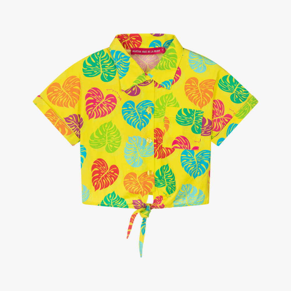 Agatha Ruiz de la Prada-Girls Yellow Cotton Shirt with Colourful Palm Leaf Print | Childrensalon Outlet