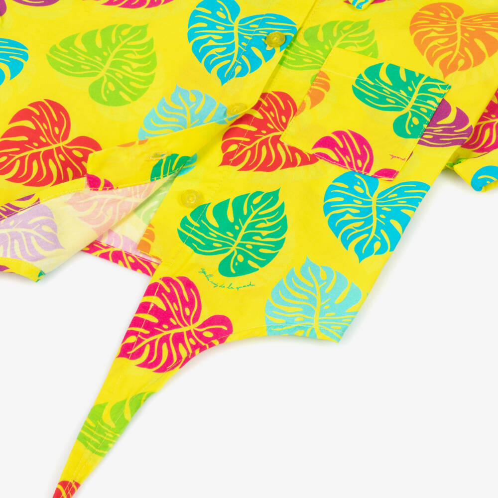 Agatha Ruiz de la Prada-Girls Yellow Cotton Shirt with Colourful Palm Leaf Print | Childrensalon Outlet