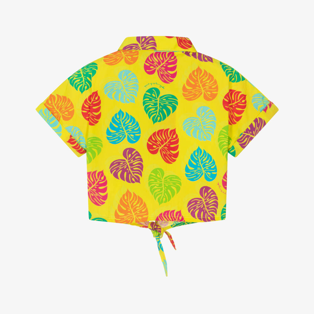Agatha Ruiz de la Prada-Girls Yellow Cotton Shirt with Colourful Palm Leaf Print | Childrensalon Outlet