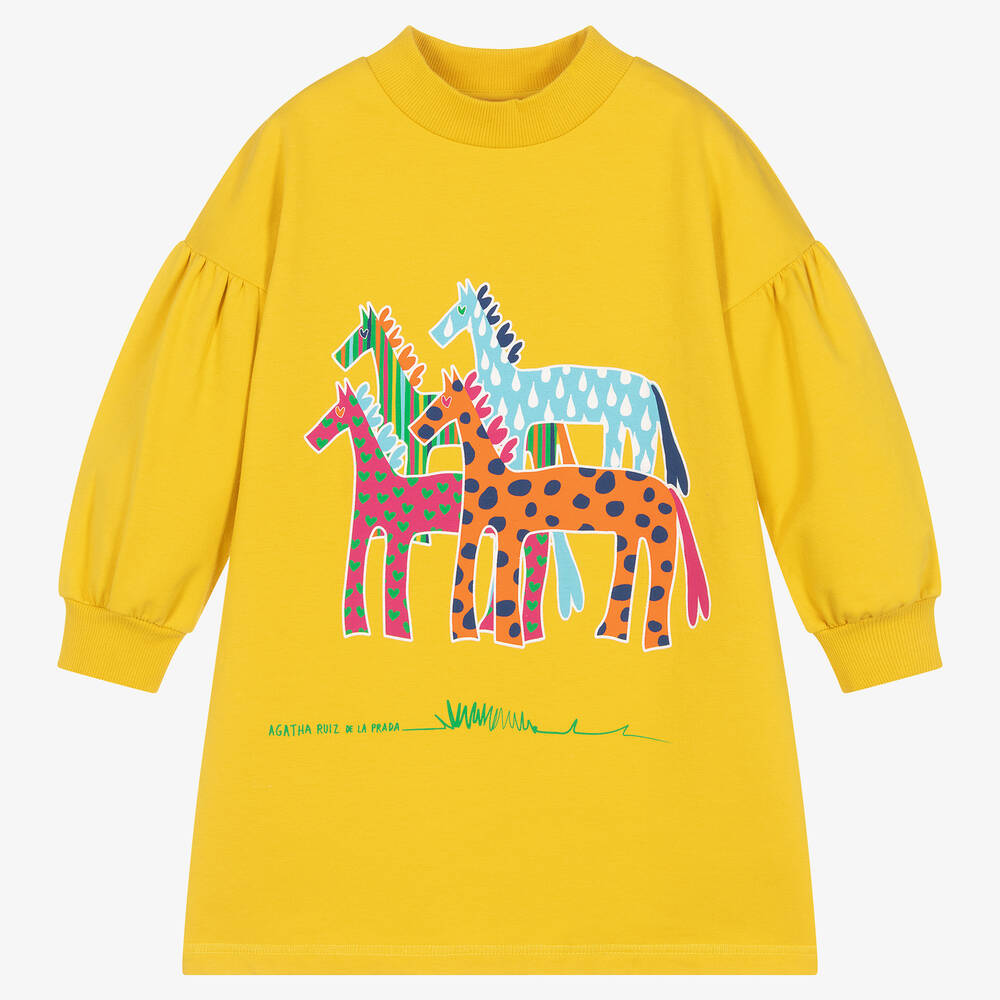 Agatha Ruiz de la Prada - Girls Yellow Cotton Sweatshirt Dress | Childrensalon