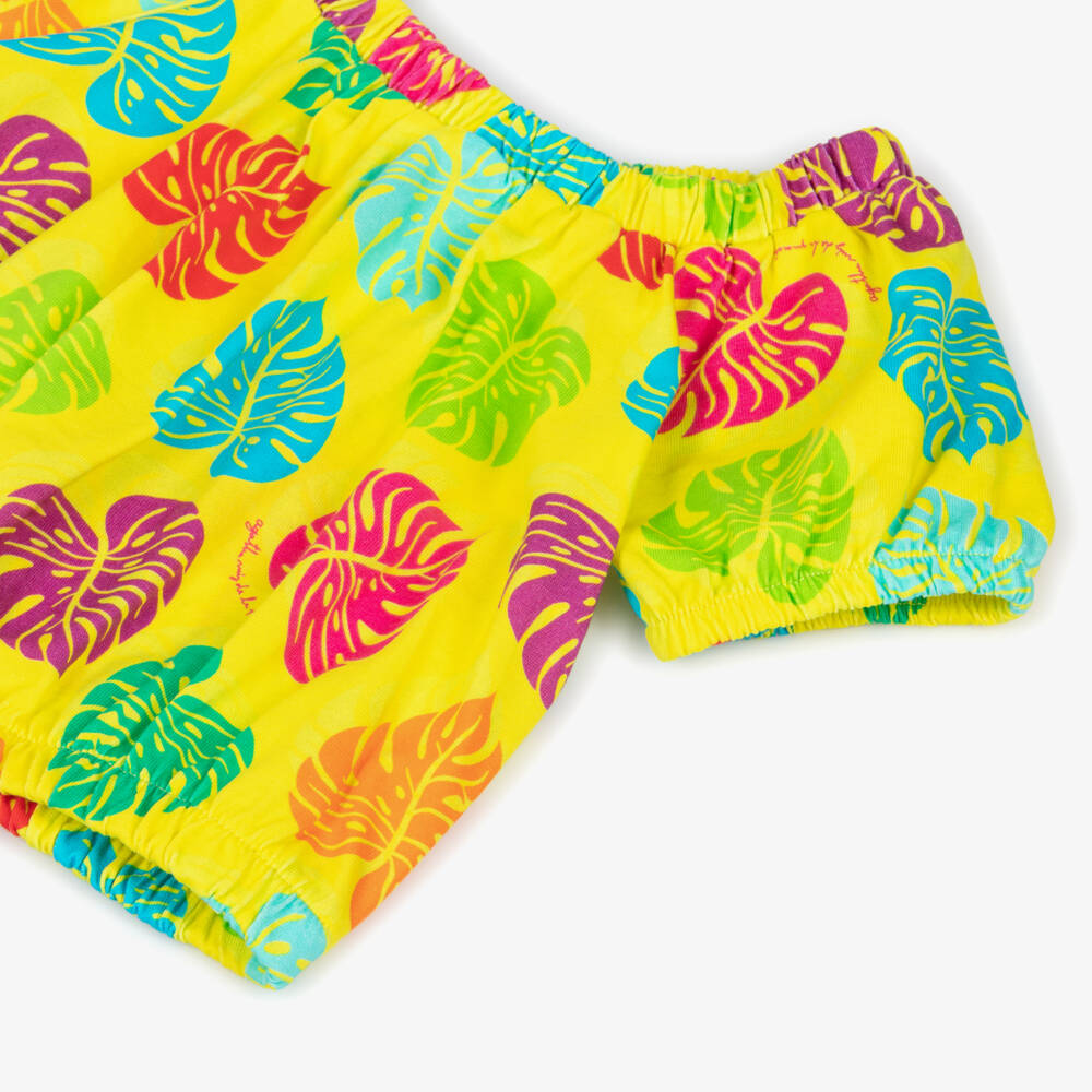 Agatha Ruiz de la Prada-Girls Yellow Cotton T-Shirt with Palm Leaf Print | Childrensalon Outlet
