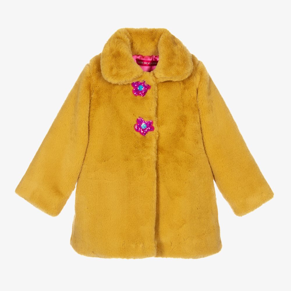 Agatha Ruiz de la Prada-Желтая шуба из искусственного меха для девочек | Childrensalon Outlet