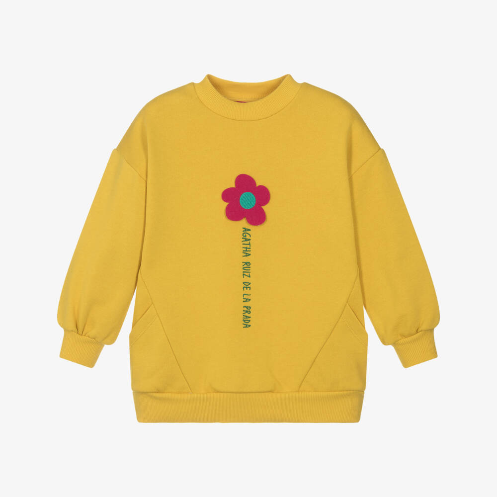 Agatha Ruiz de la Prada-Желтый хлопковый свитшот с цветочным узором для девочек | Childrensalon Outlet