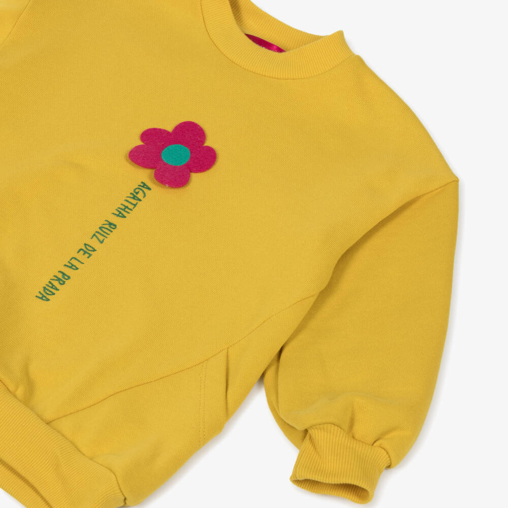 Agatha Ruiz de la Prada-Желтый хлопковый свитшот с цветочным узором для девочек | Childrensalon Outlet