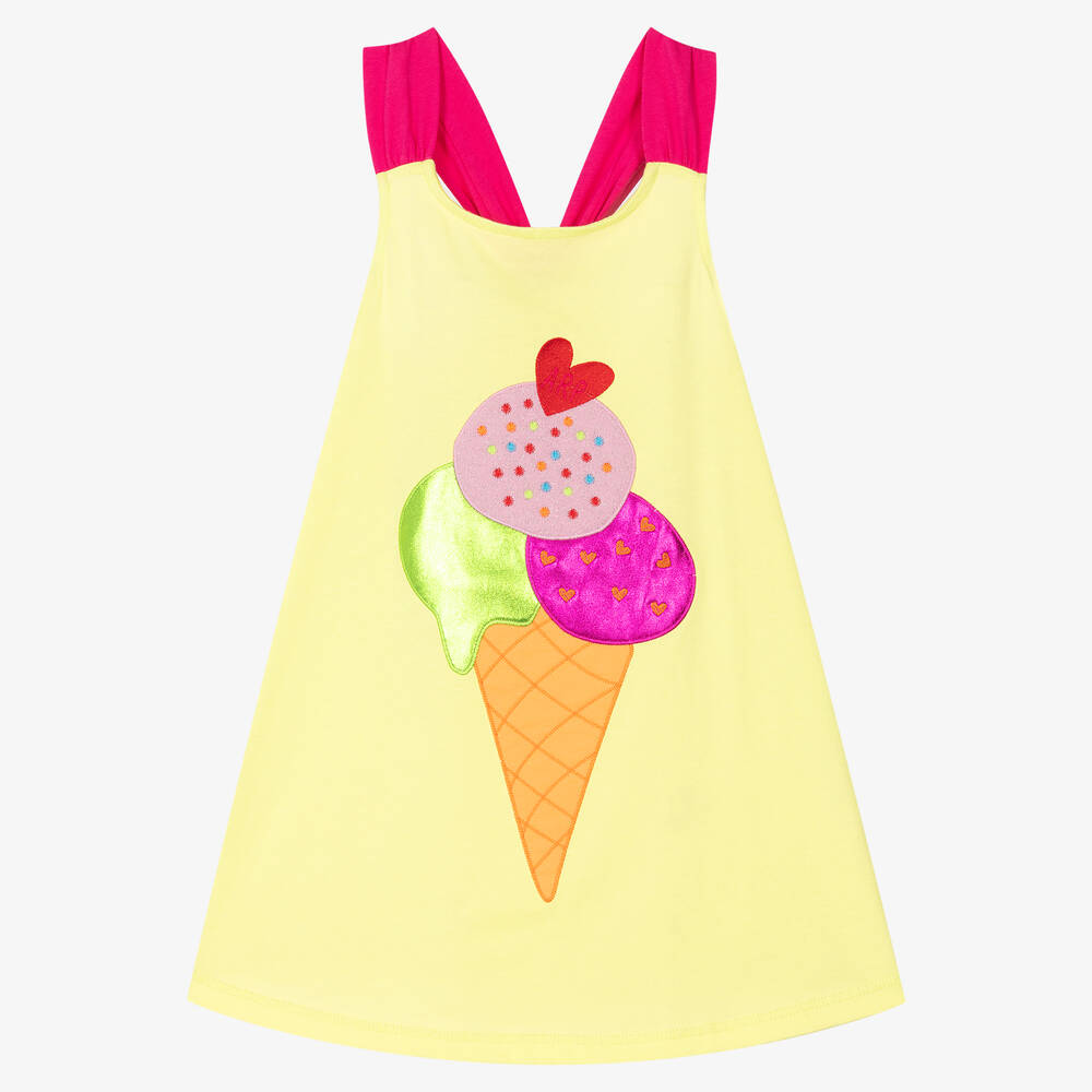 Agatha Ruiz de la Prada - Girls Yellow Ice Cream Cotton Dress | Childrensalon