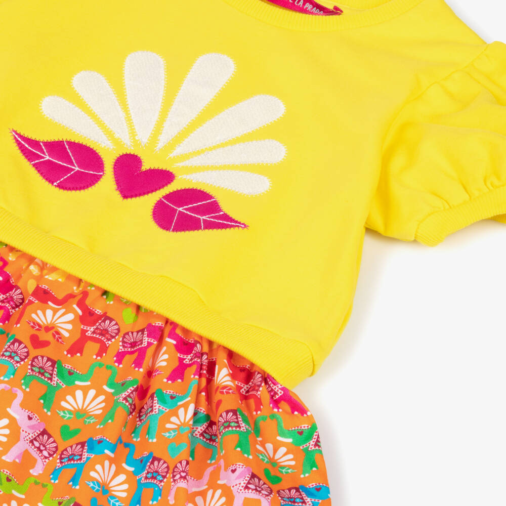 Agatha Ruiz de la Prada-Girls Yellow & Orange Elephant Print Dress | Childrensalon Outlet