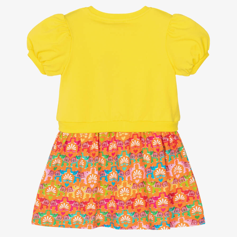 Agatha Ruiz de la Prada-Girls Yellow & Orange Elephant Print Dress | Childrensalon Outlet