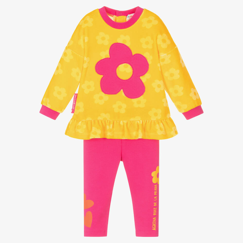 Agatha Ruiz de la Prada - Girls Yellow & Pink Flower Leggings Set | Childrensalon