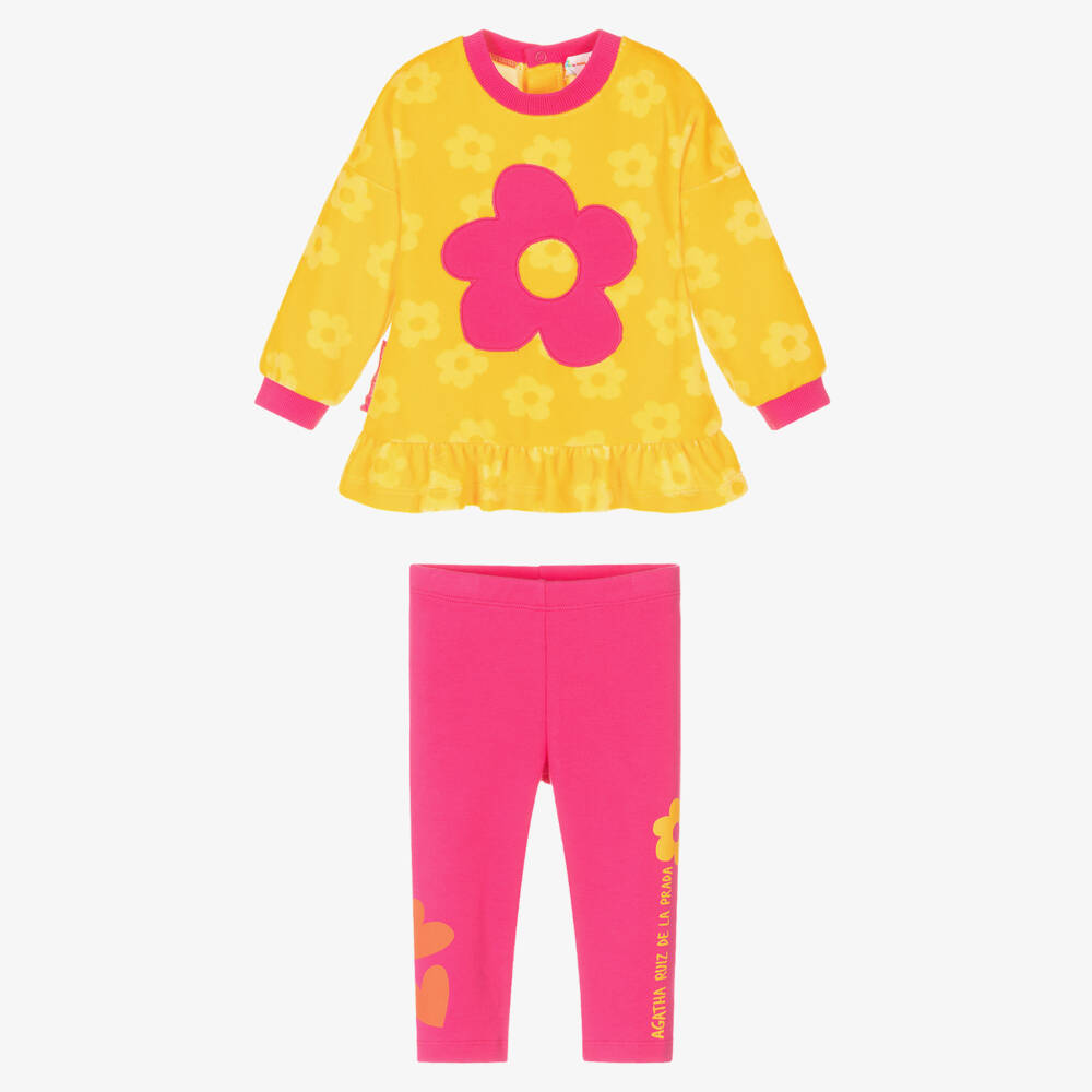 Agatha Ruiz de la Prada-Girls Yellow & Pink Flower Leggings Set | Childrensalon Outlet