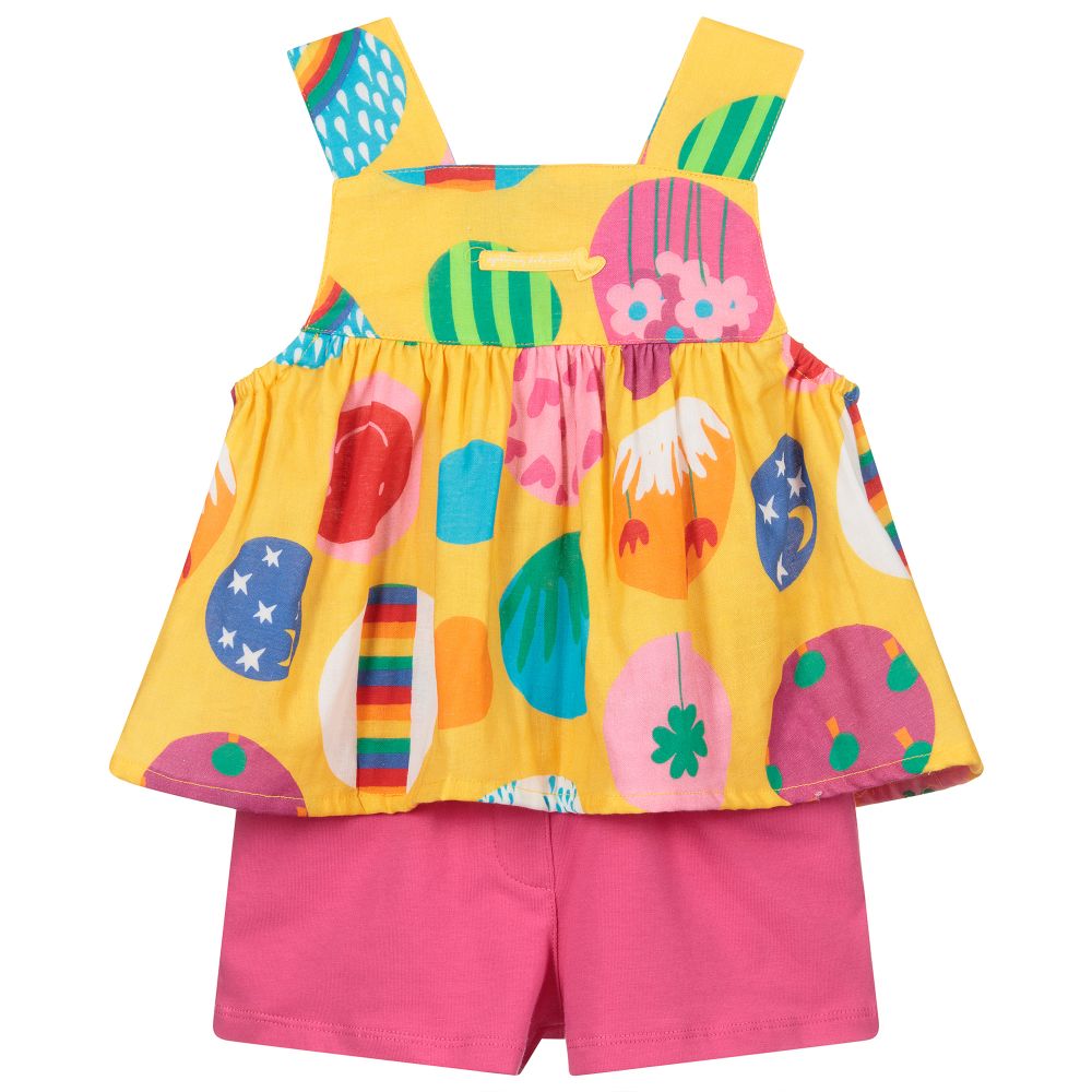 Agatha Ruiz de la Prada - Girls Yellow & Pink Shorts Set | Childrensalon