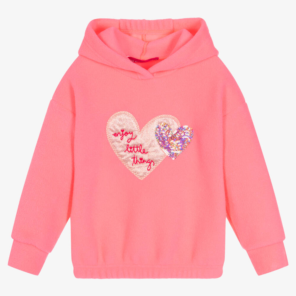 Agatha Ruiz de la Prada - Sweat à capuche rose fluo polaire cœurs | Childrensalon