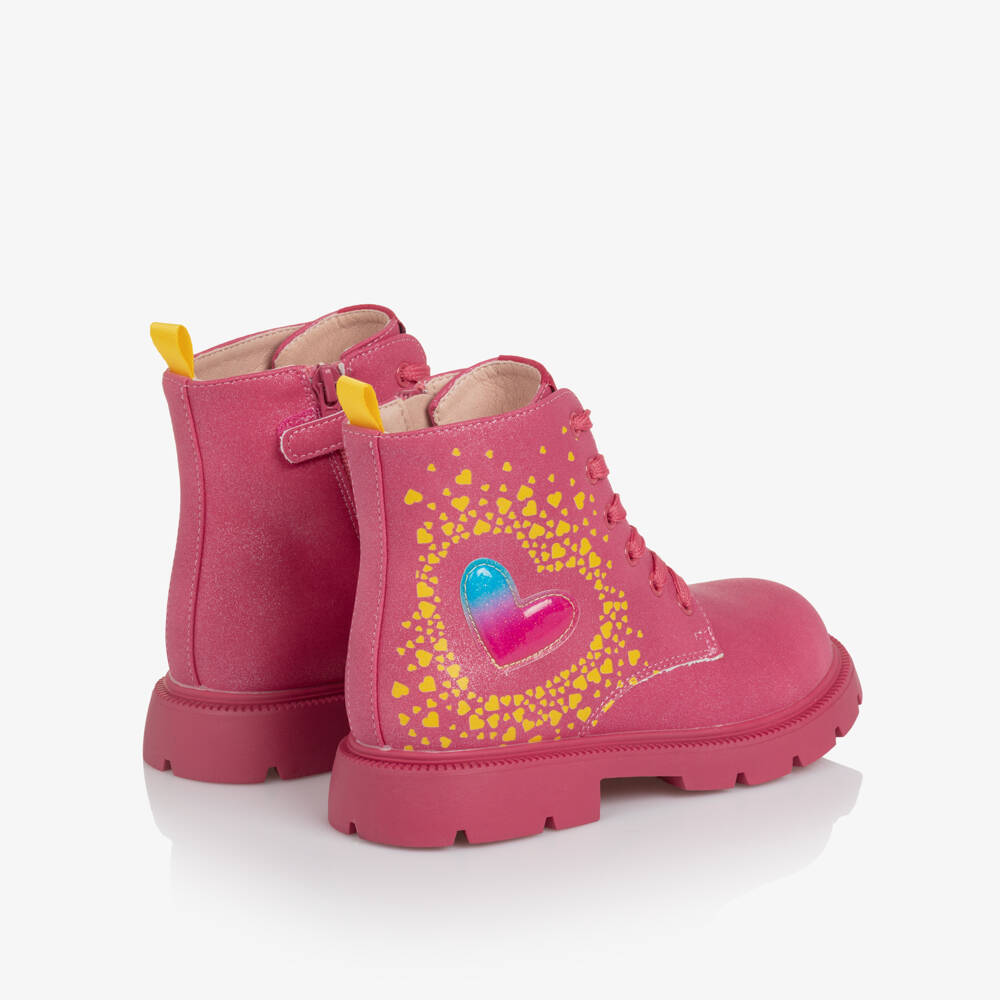 Agatha Ruiz de la Prada-Pink Heart Lace Up Boots | Childrensalon Outlet