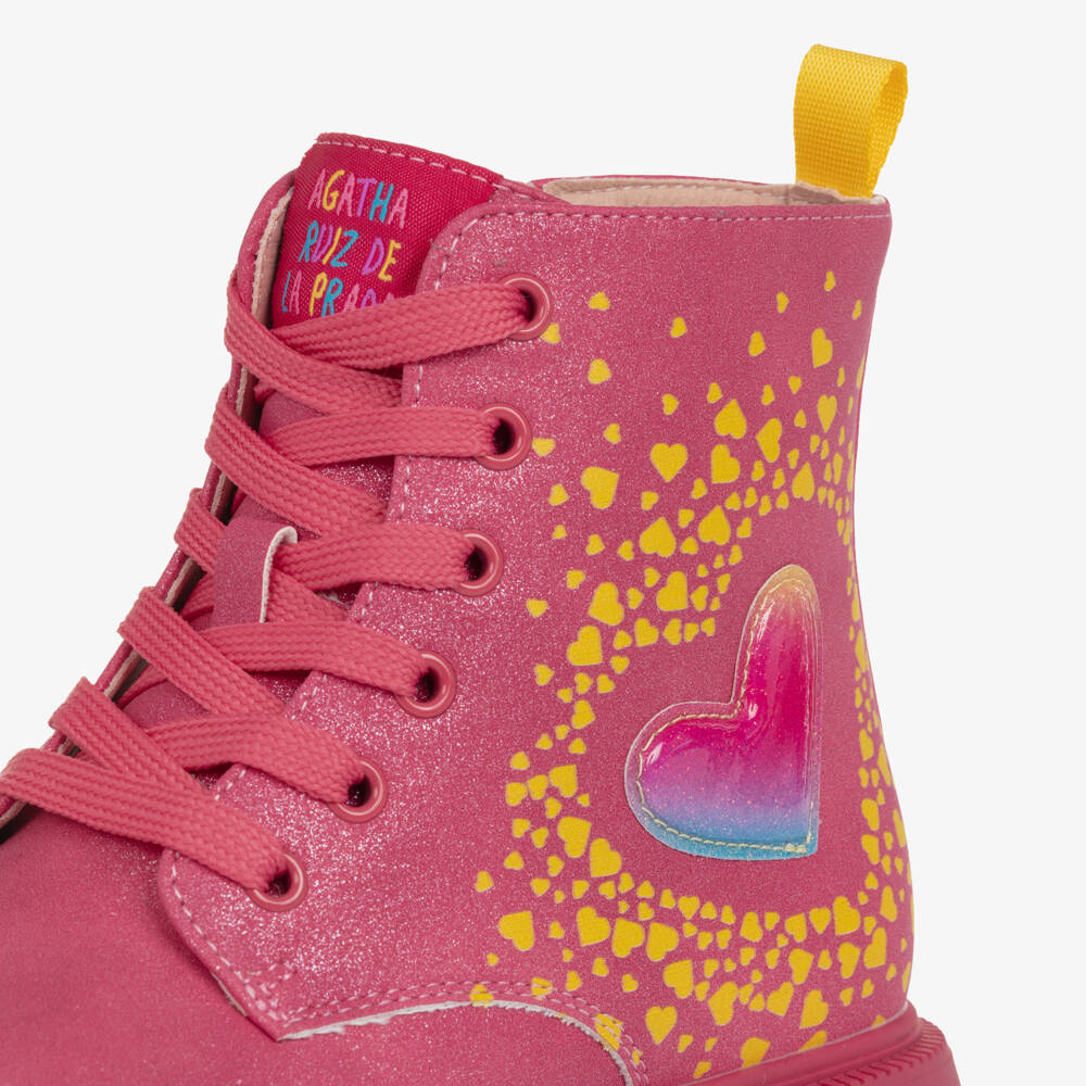 Agatha Ruiz de la Prada-Pink Heart Lace Up Boots | Childrensalon Outlet