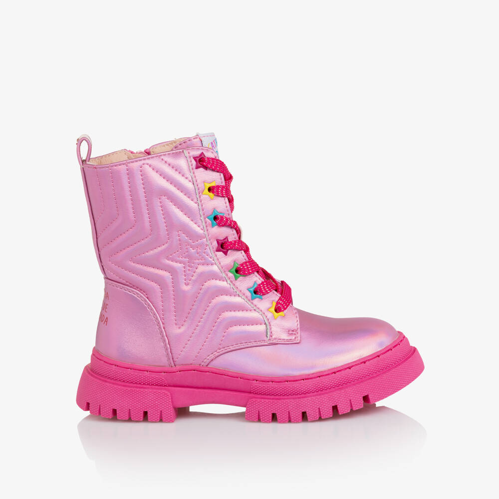 Agatha Ruiz de la Prada-Pink Metallic Lace Up Boots | Childrensalon Outlet