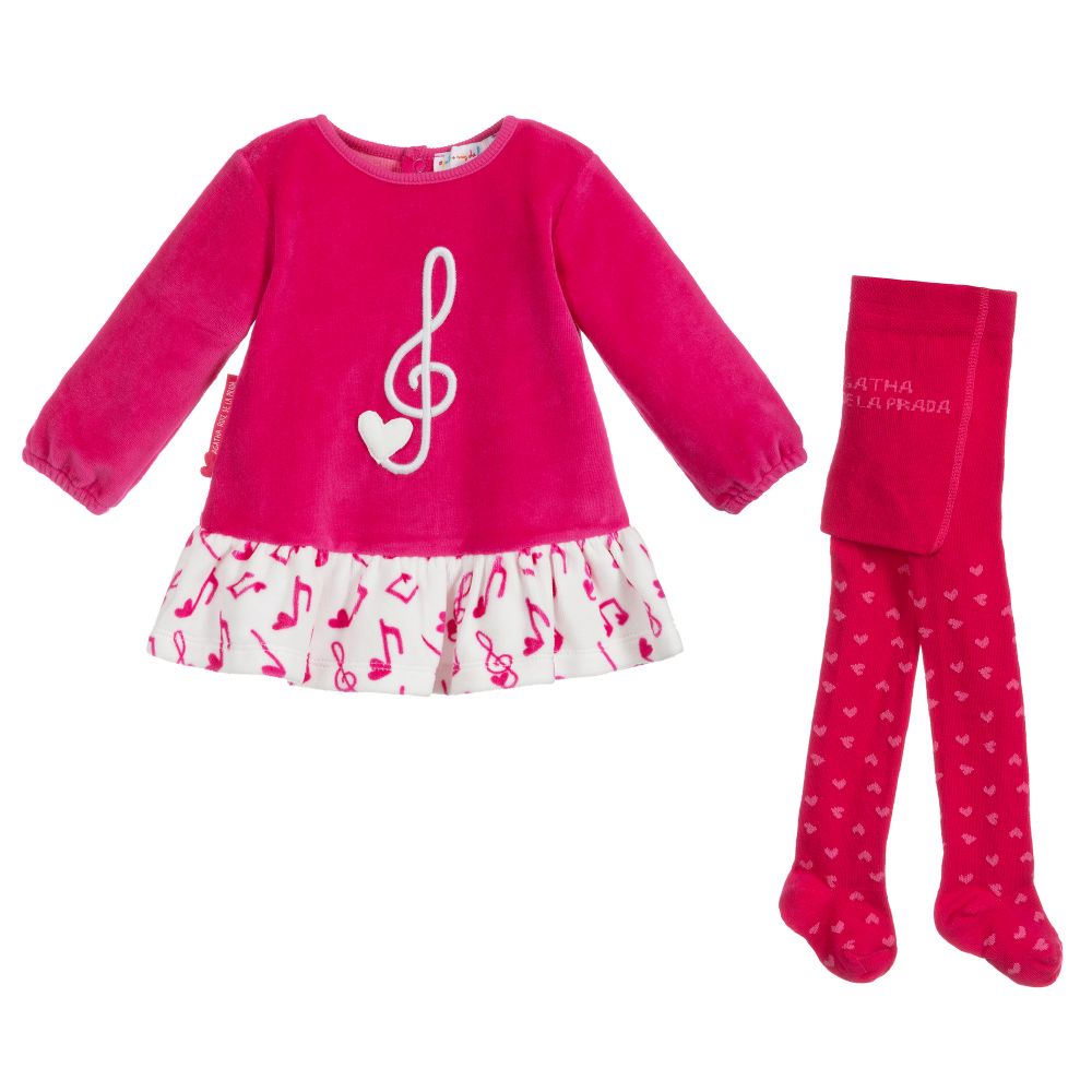 Agatha Ruiz de la Prada - Pinkfarbenes Kleid mit Musiknoten im Set | Childrensalon