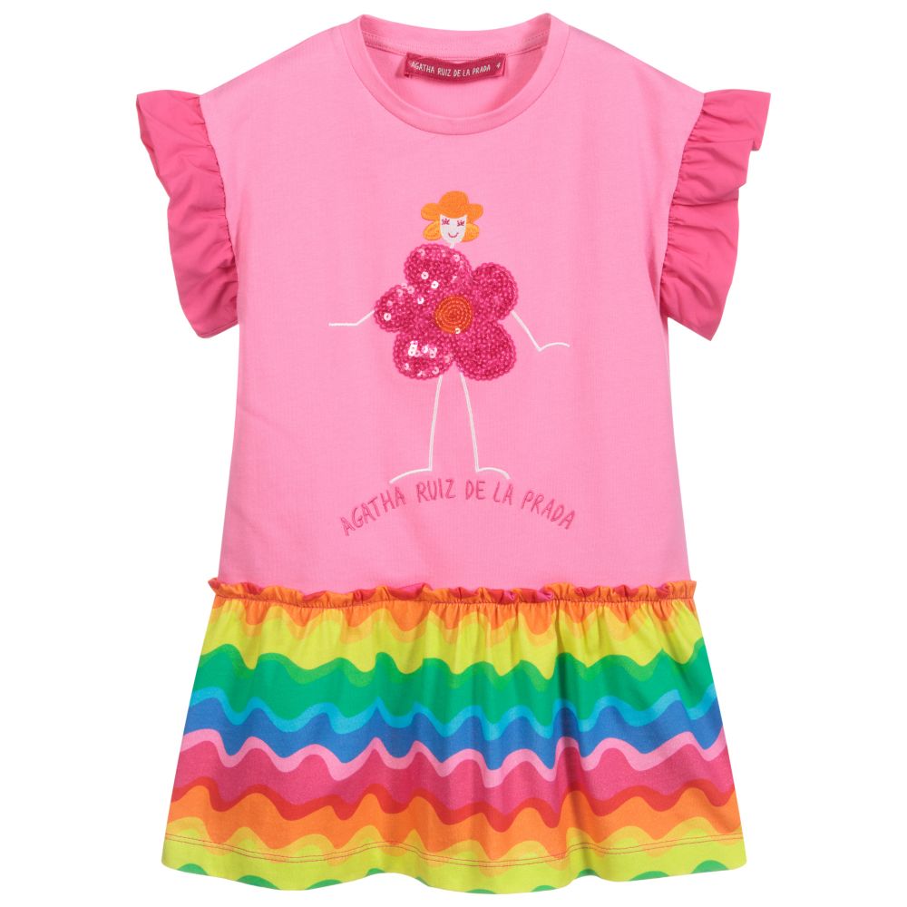 Agatha Ruiz de la Prada - Robe rose à fleur pailletée | Childrensalon