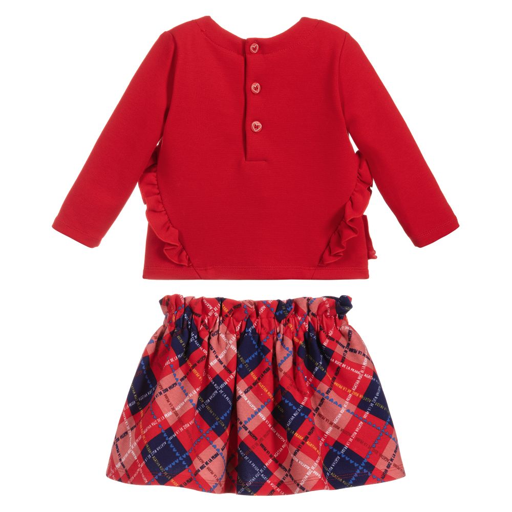 Agatha Ruiz de la Prada-طقم تنورة 3 قطع قطن جيرسي لون أحمر وكحلي | Childrensalon Outlet