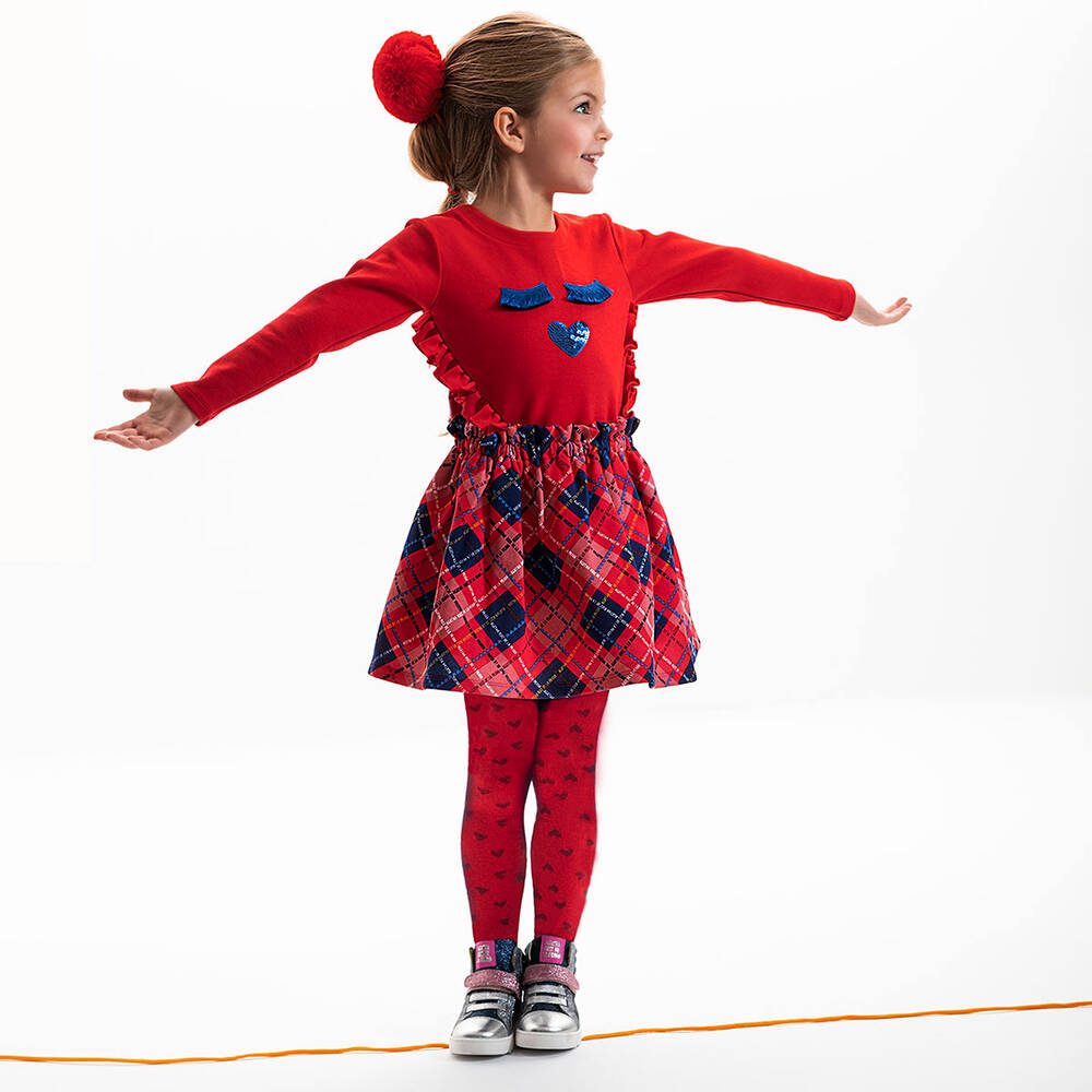 Agatha Ruiz de la Prada-طقم تنورة 3 قطع قطن جيرسي لون أحمر وكحلي | Childrensalon Outlet