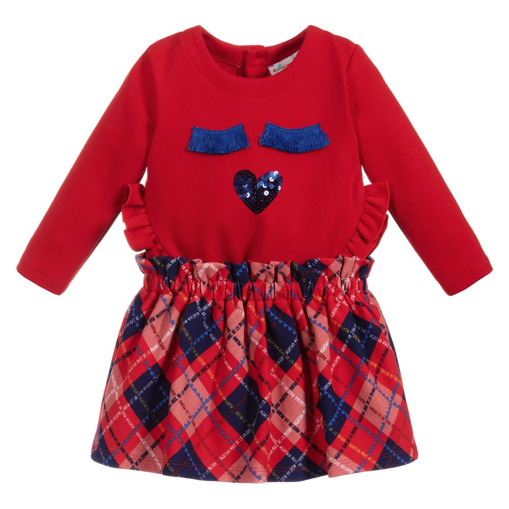 Agatha Ruiz de la Prada - Ensemble jupe rouge et bleu à logo  | Childrensalon