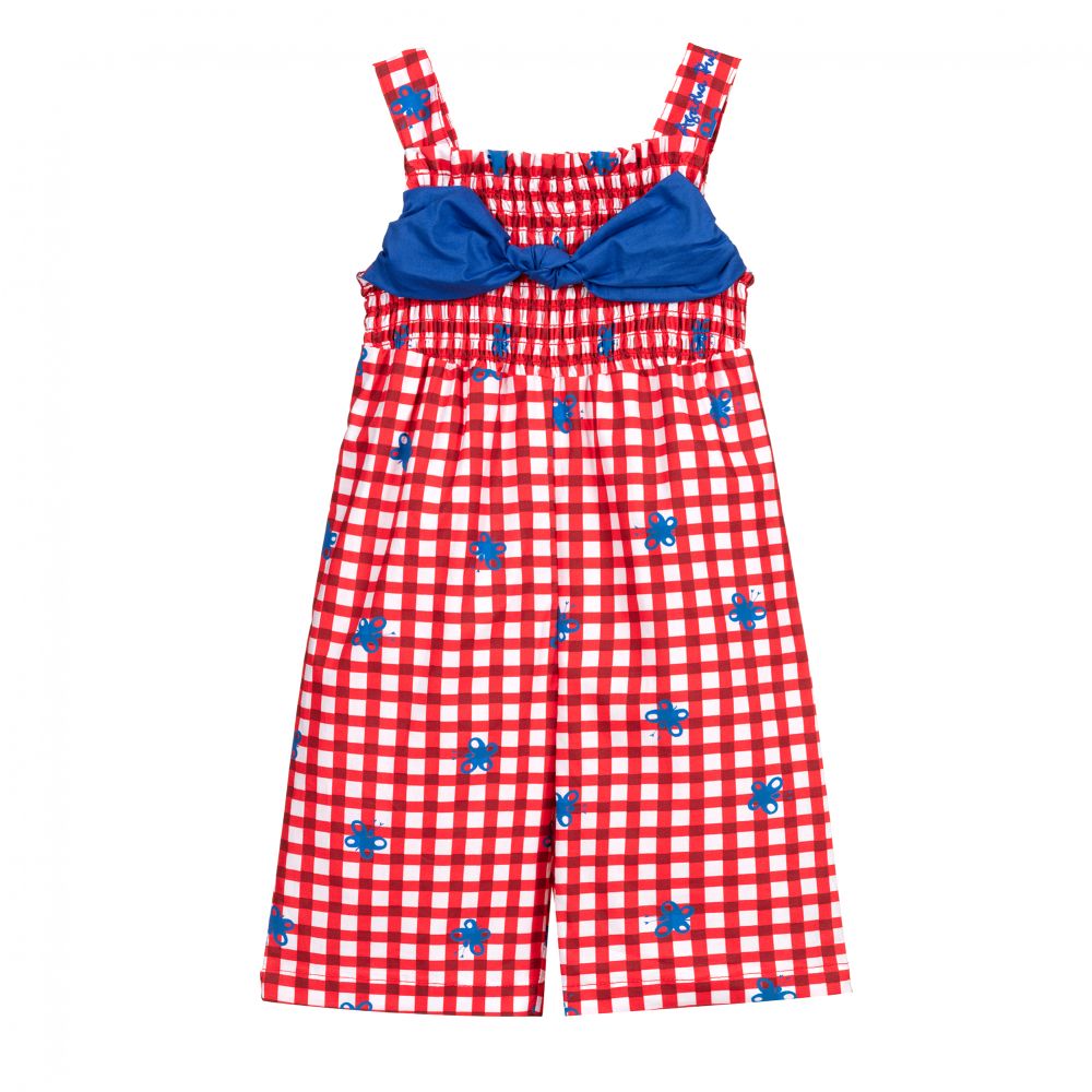 Agatha Ruiz de la Prada - Red Checked Cotton Playsuit | Childrensalon