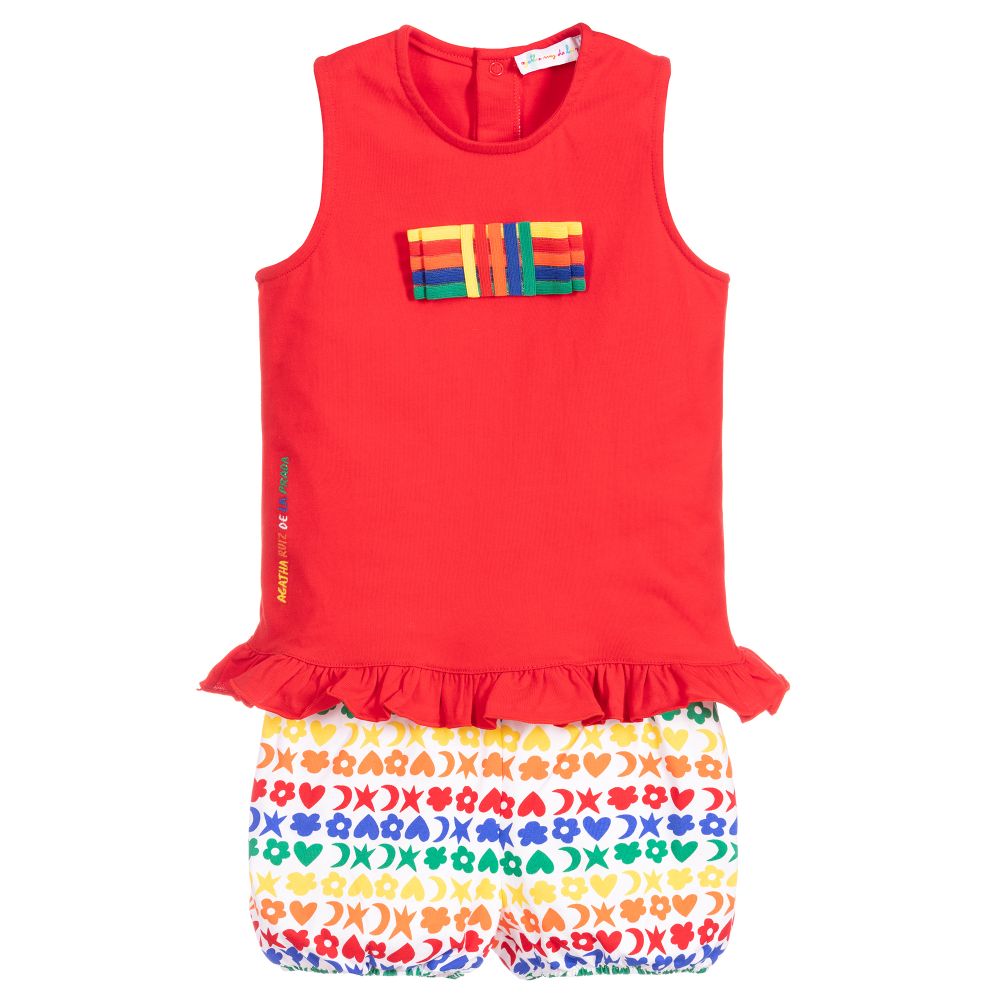 Agatha Ruiz de la Prada - Red Cotton Shorts Set | Childrensalon