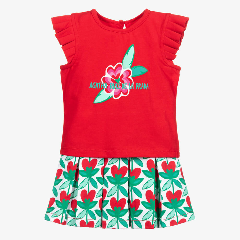 Agatha Ruiz de la Prada-Red Cotton Top & Skirt Set | Childrensalon Outlet