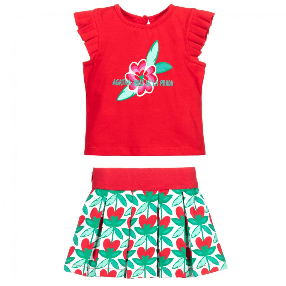 Agatha Ruiz de la Prada-Red Cotton Top & Skirt Set | Childrensalon Outlet