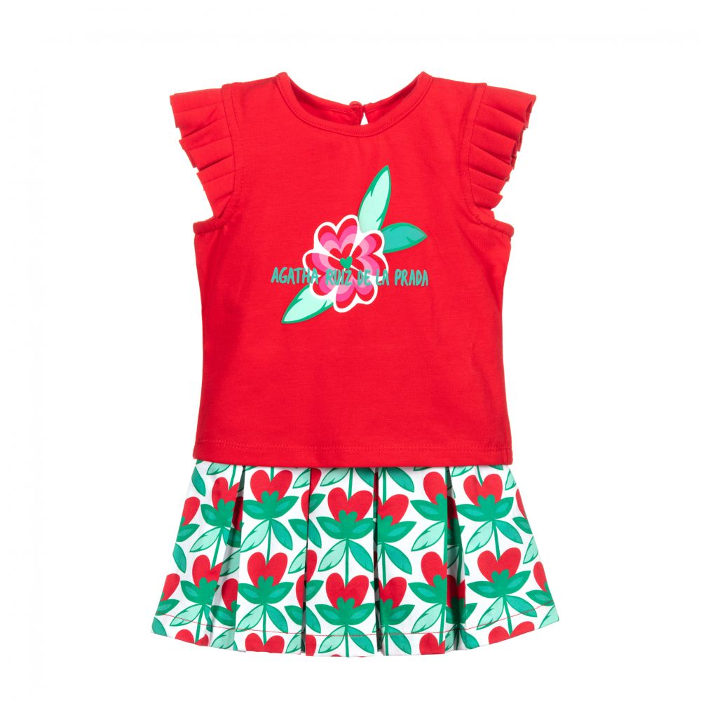 Agatha Ruiz de la Prada - Red Cotton Top & Skirt Set | Childrensalon