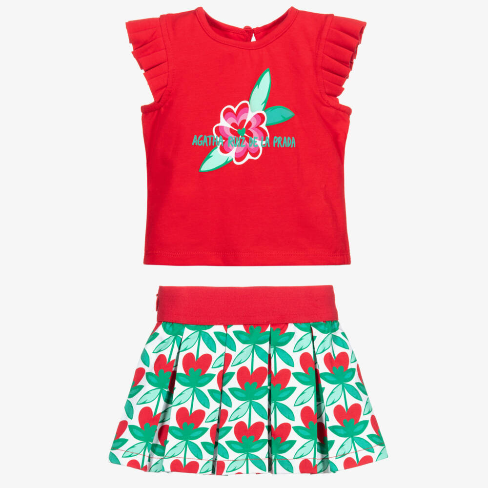 Agatha Ruiz de la Prada-Red Cotton Top & Skirt Set | Childrensalon Outlet