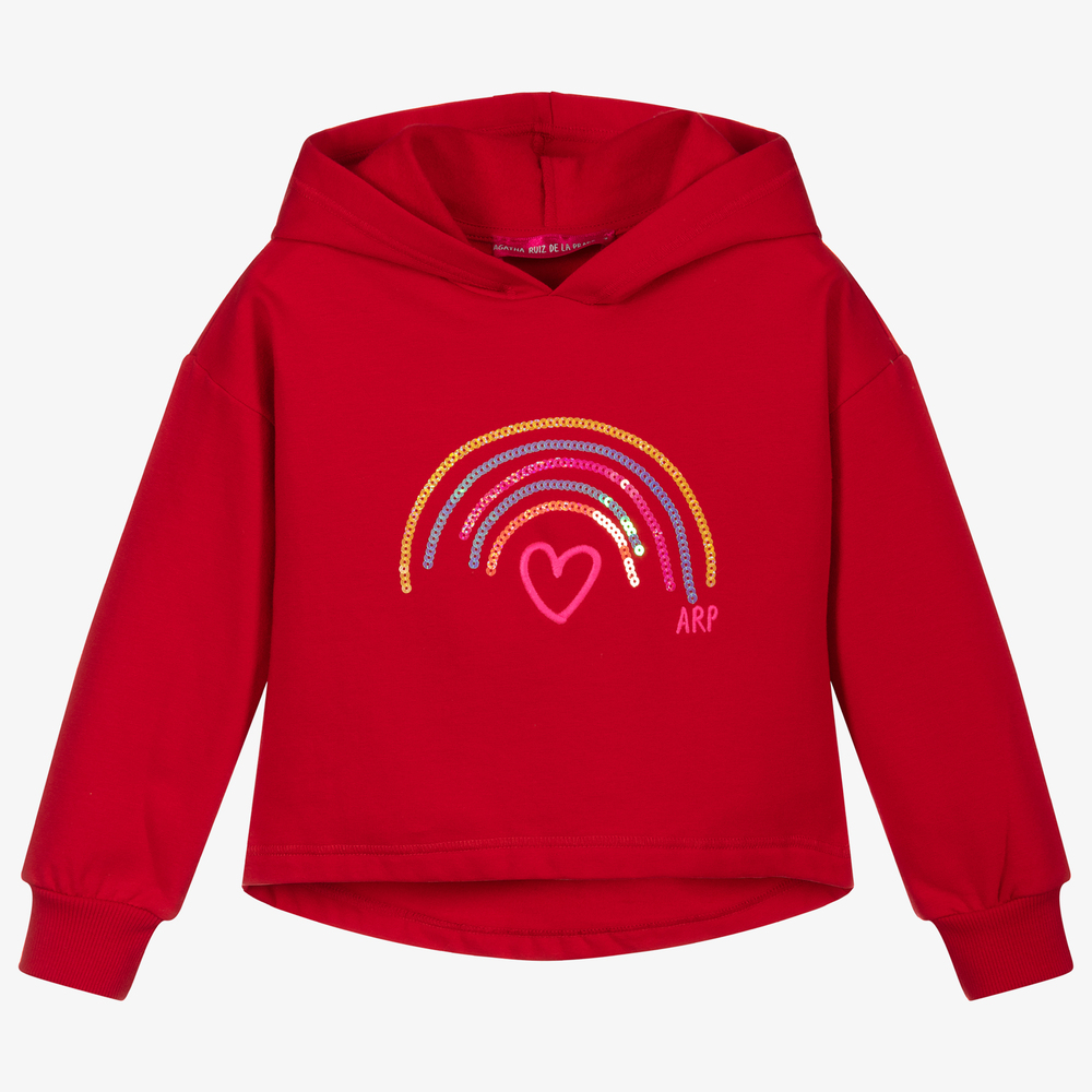 Agatha Ruiz de la Prada - Sweat à capuche rouge en coton Arc-en-ciel | Childrensalon