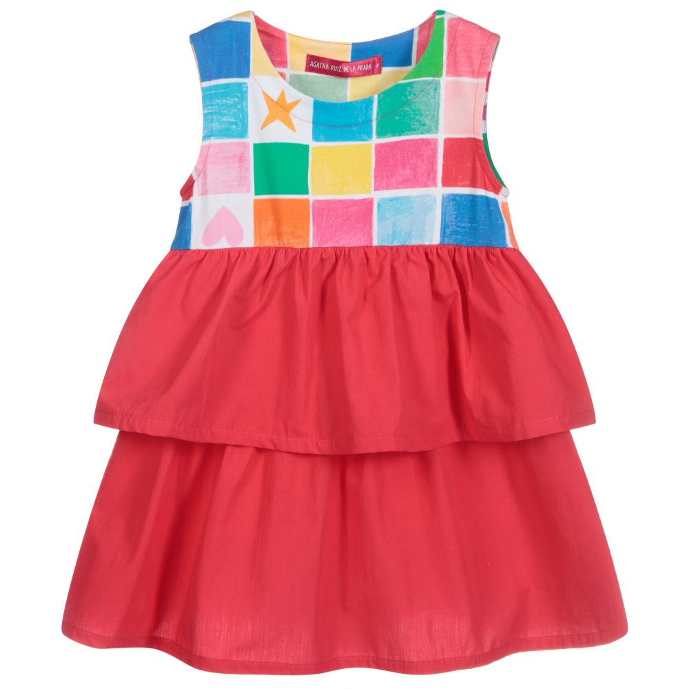 Agatha Ruiz de la Prada - Red Ruffle Grid Print Dress | Childrensalon