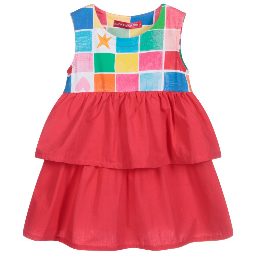 Agatha Ruiz de la Prada - Rotes Rüschenkleid mit Gittermuster | Childrensalon