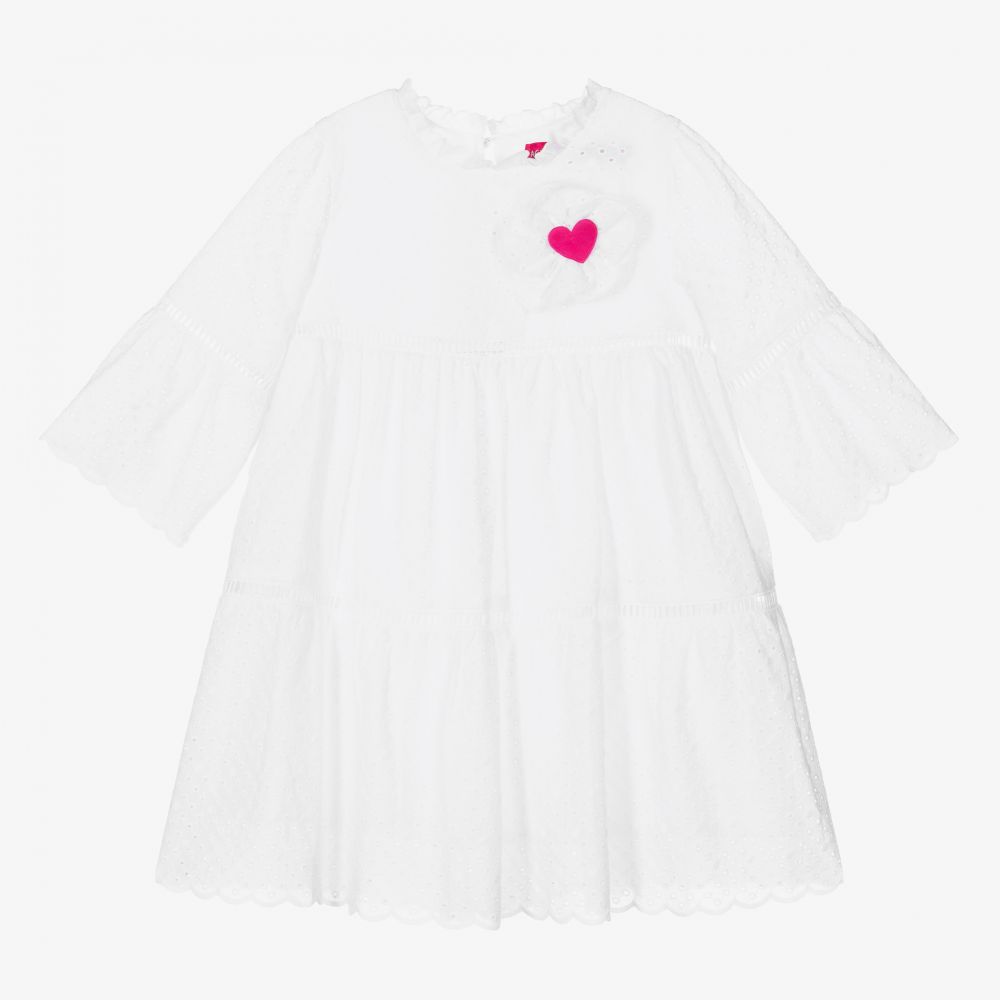 Agatha Ruiz de la Prada-فستان قطن برودوري لون أبيض للبنات | Childrensalon Outlet
