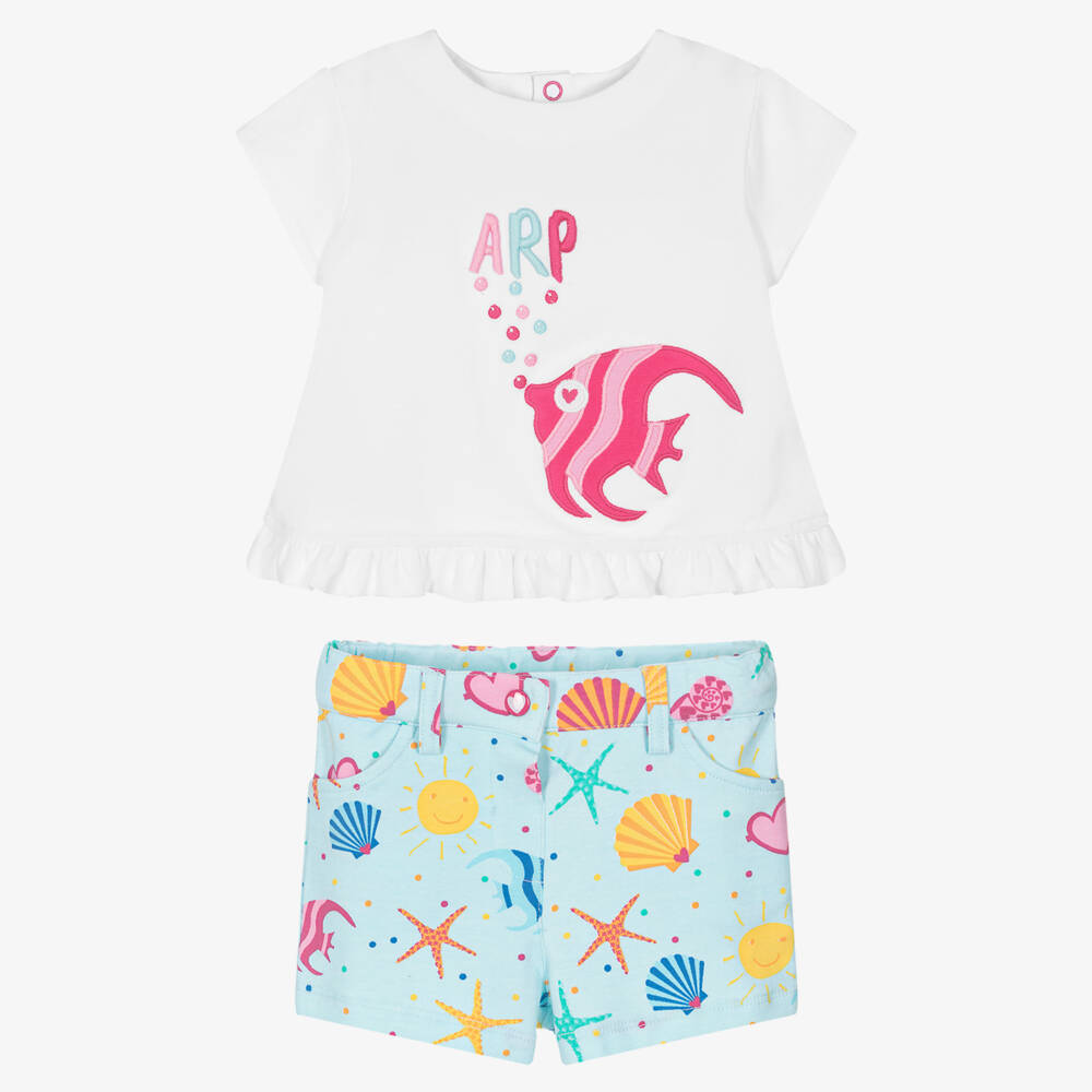 Agatha Ruiz de la Prada-White Sea Life Print Cotton Shorts Set | Childrensalon Outlet